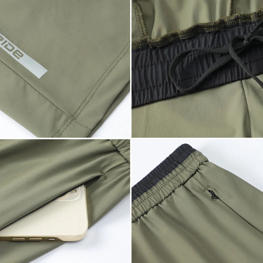Men's grey ice silk quick-dry loose fit cropped workout pants on hanger
