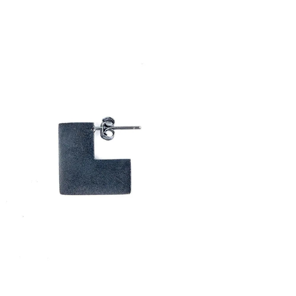 925 sterling silver geometry square earrings with oxidation black finish, 16mm minimalist design