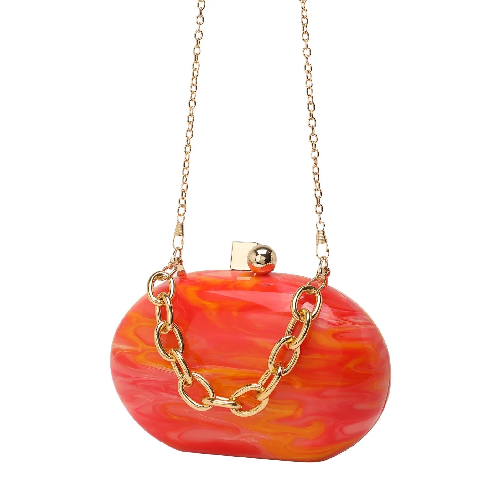 Hard acrylic oval chain crossbody bag with retro design and internal organisation pockets