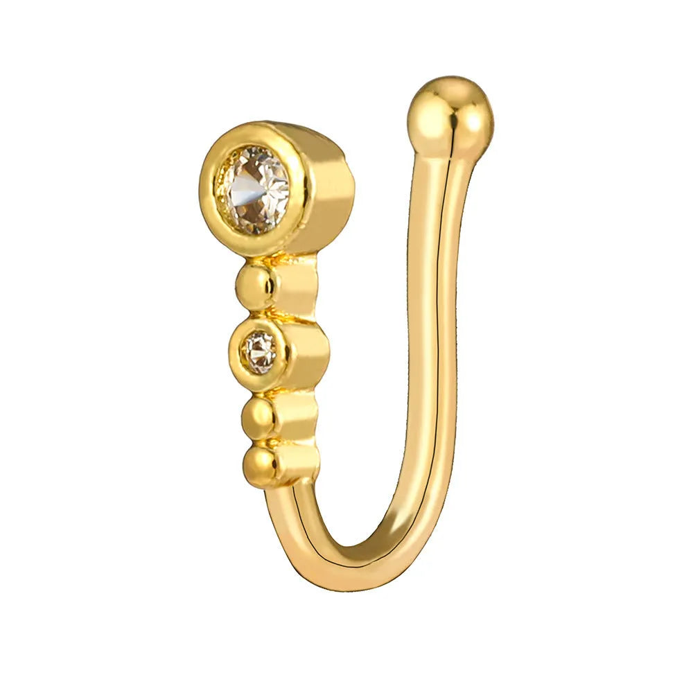 Copper U-shaped nose ring with micro inlay zircon in white K or KC gold electroplated finish
