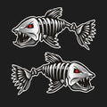 Horror shark skeleton reflective bumper stickers in three size pairs for fishing gear
