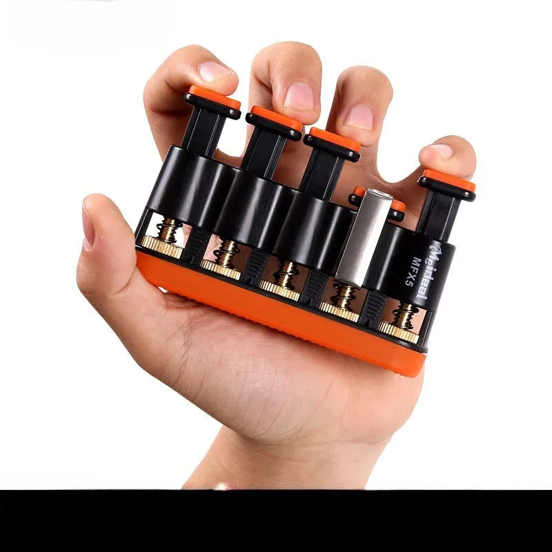 A grey and orange non-slip silicone finger trainer for musicians and climbing.