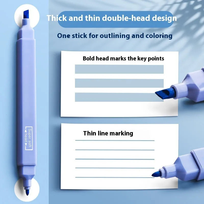 A set of double-ended fluorescent marker pens showing two coloured tips, arranged in a pack.
