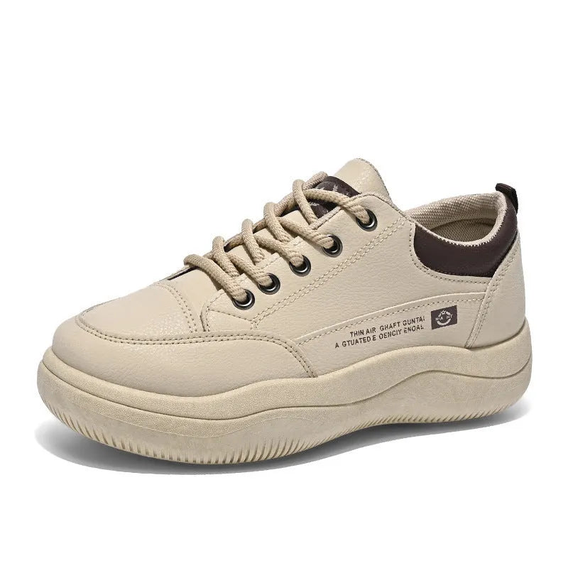 Women's Korean-style white leather shoes with cross straps and round toe