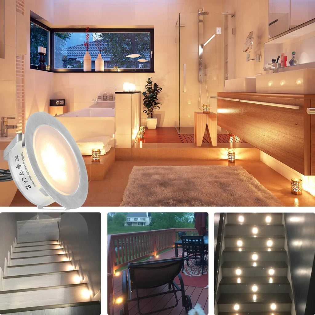 Six pack LED deck lights in stainless steel, 55 x 20 x 40mm, for garden steps and stairs