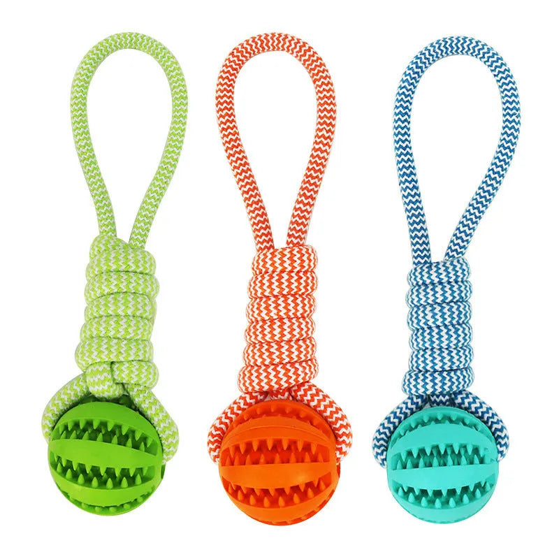 Blue interactive TPR and cotton rope dog toy for small dogs, 36x6x6 cm