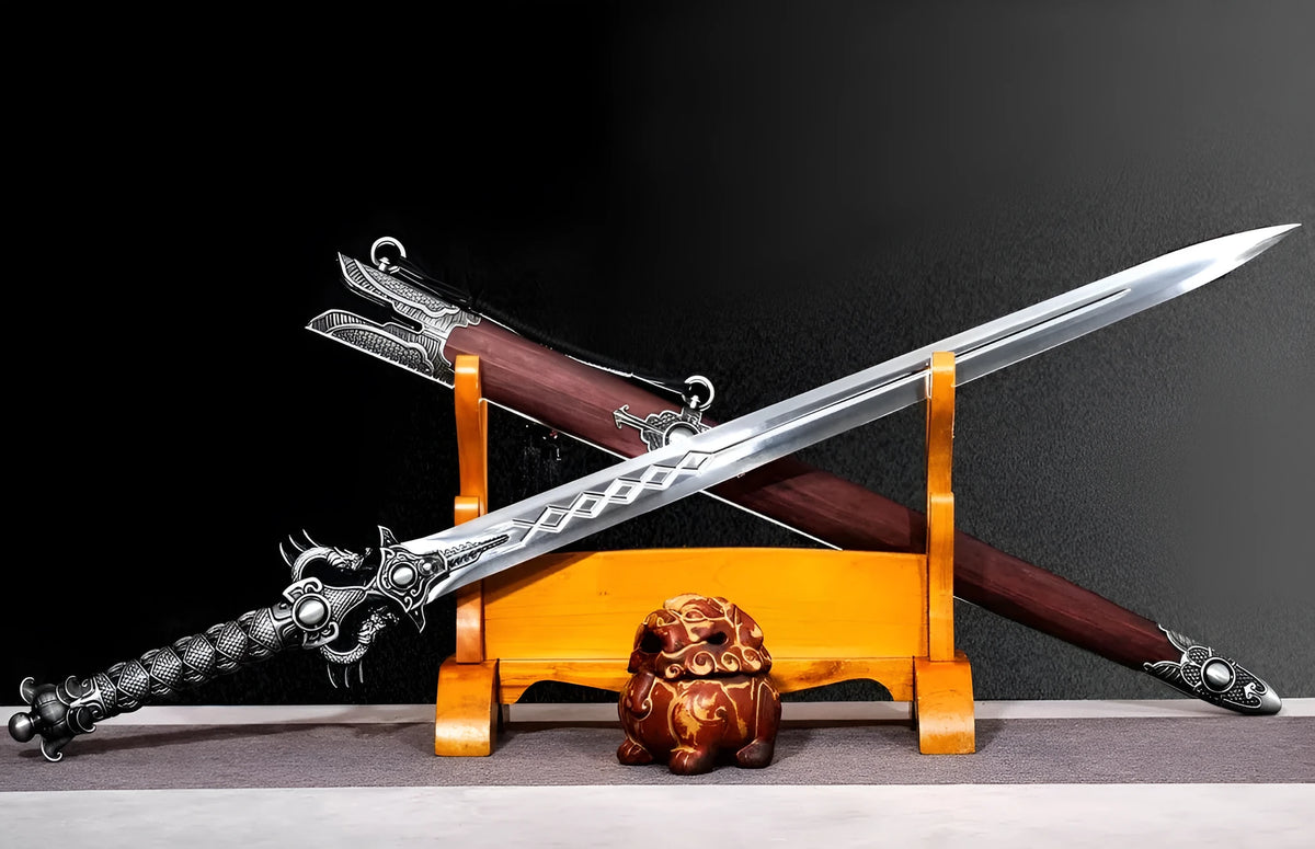 Lilong 110cm unsharpened collectible sword with high manganese steel blade and solid wood scabbard