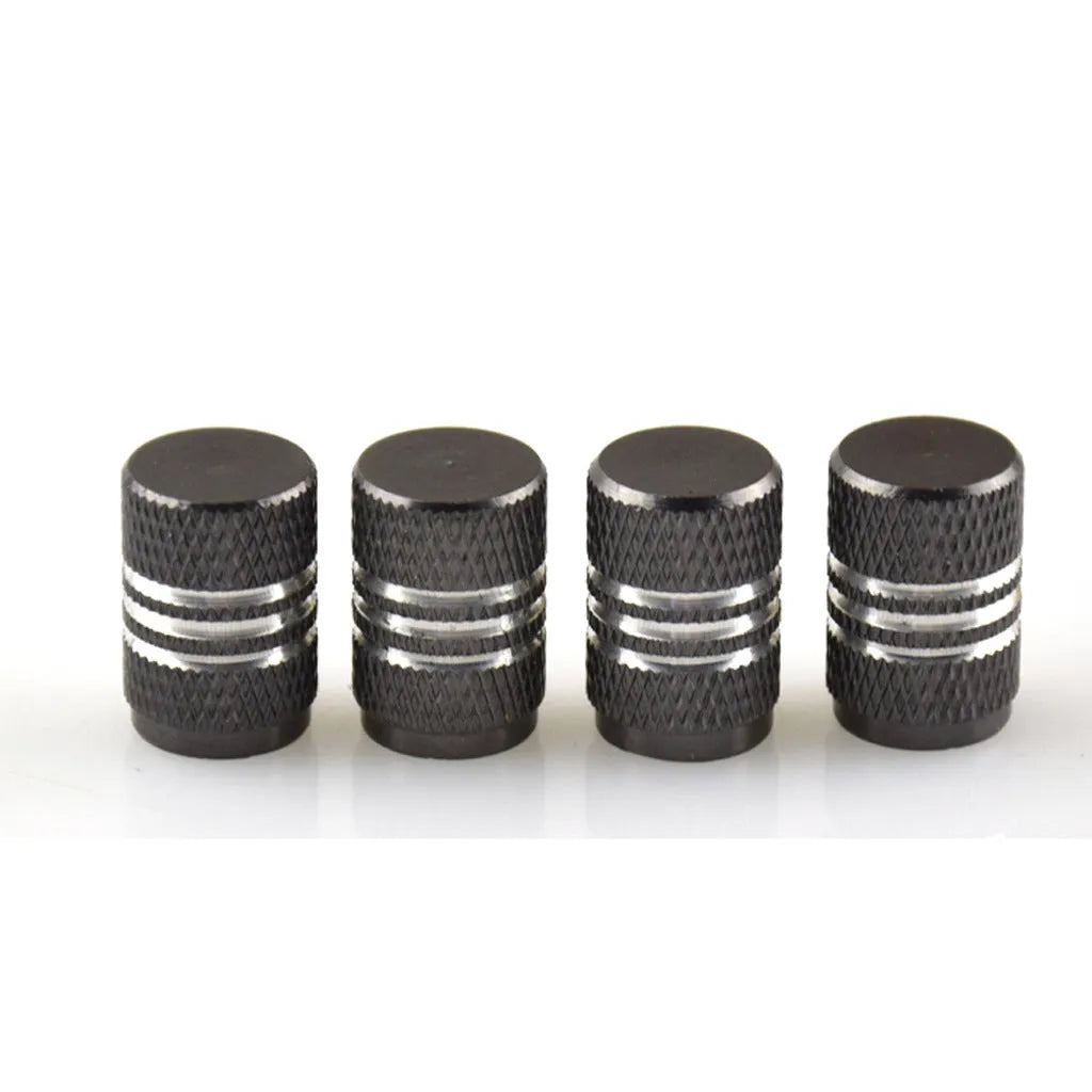 Stainless steel car tyre valve caps in ten colours including black, blue, gold and red
