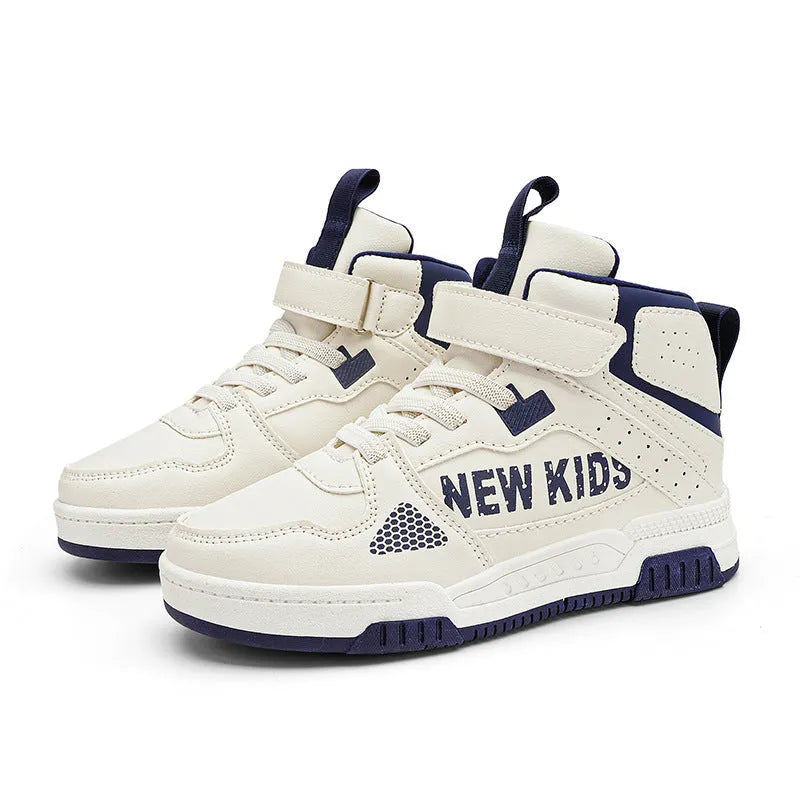Children's buckle closure sneakers in beige green, blue, white powder, and white & purple colour options