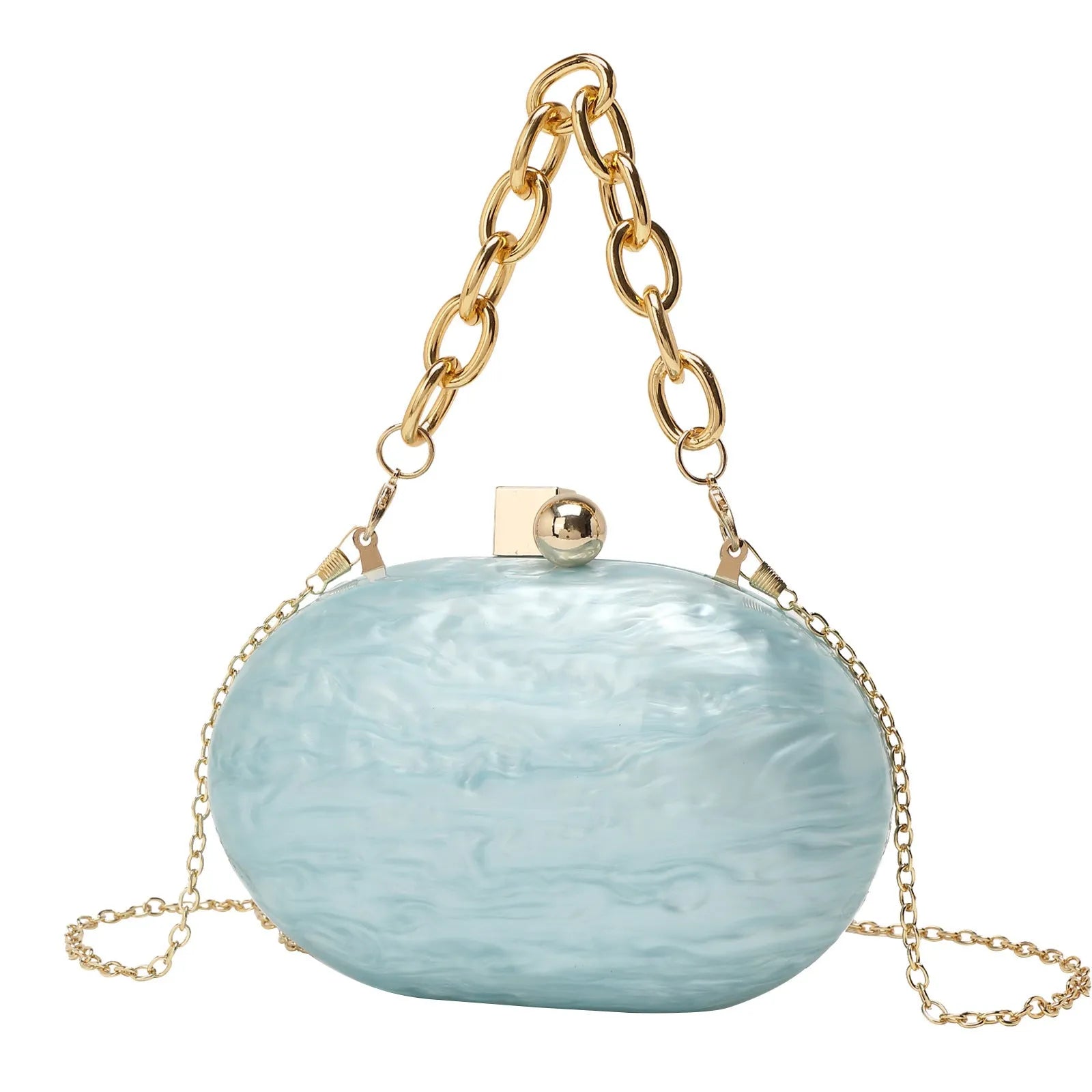 Hard acrylic oval chain crossbody bag with retro design and internal organisation pockets