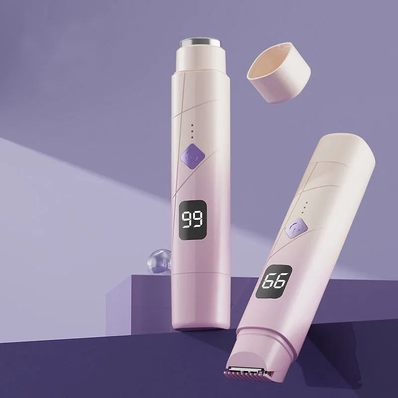Digital display women's hair removal shaver in gradient purple colour with USB charging port