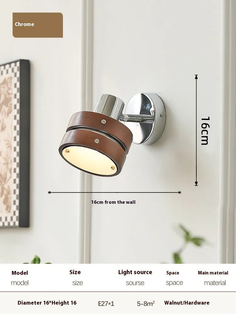 Nordic style walnut coloured indoor wall lamp for bedroom or hallway.