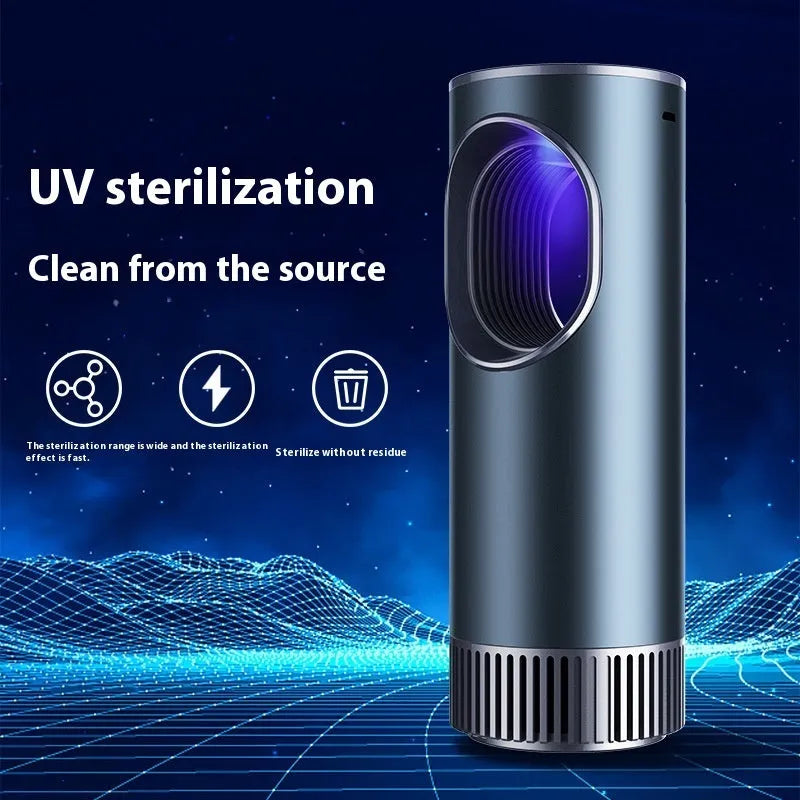 Black cylindrical car air purifier with USB connection for vehicle formaldehyde removal and negative ion generation