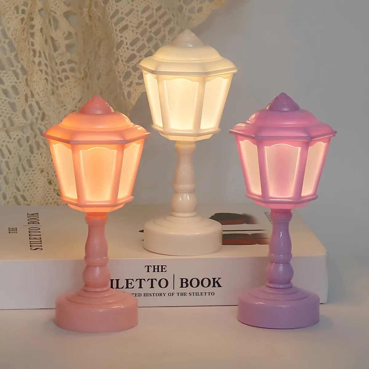Retro pagoda shaped night lamp with geometric 3D design and LED lighting in choice of colours