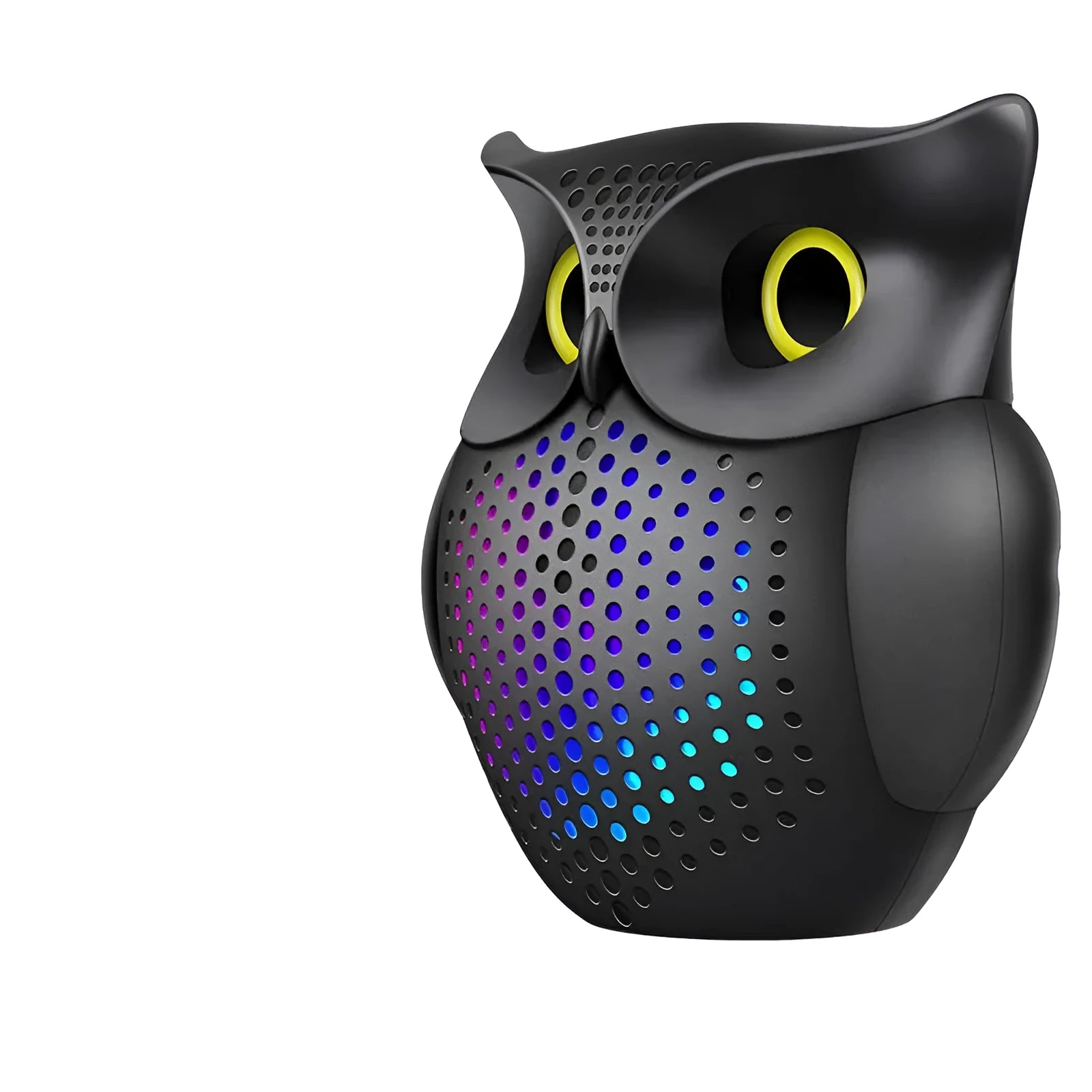 Black wireless Bluetooth speaker with cartoon owl design measuring 4 inches
