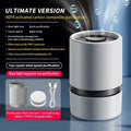 White EJ-JHQ101 desktop air purifier with USB cable for small room air cleaning