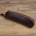 Handmade genuine leather pencil case in square design with zipper closure