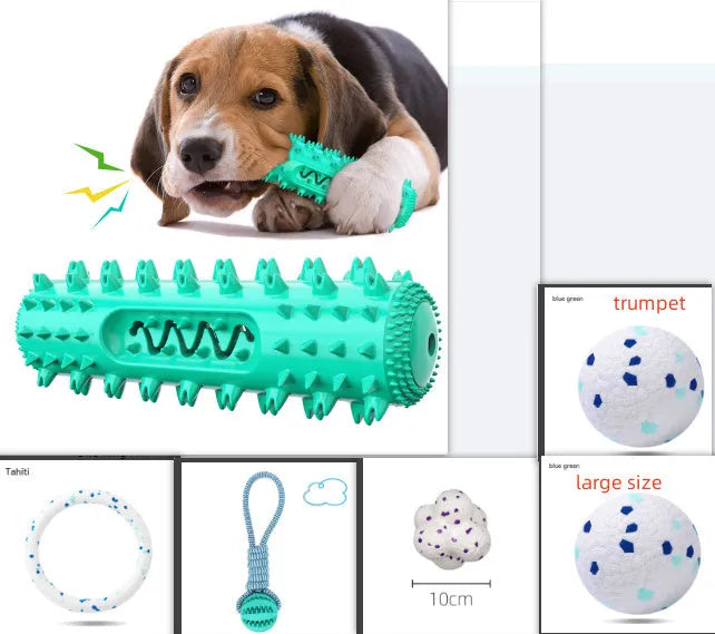 Vocal TPR dog teething stick in blue, with textured surface and squeaker, 186mm height for chewing