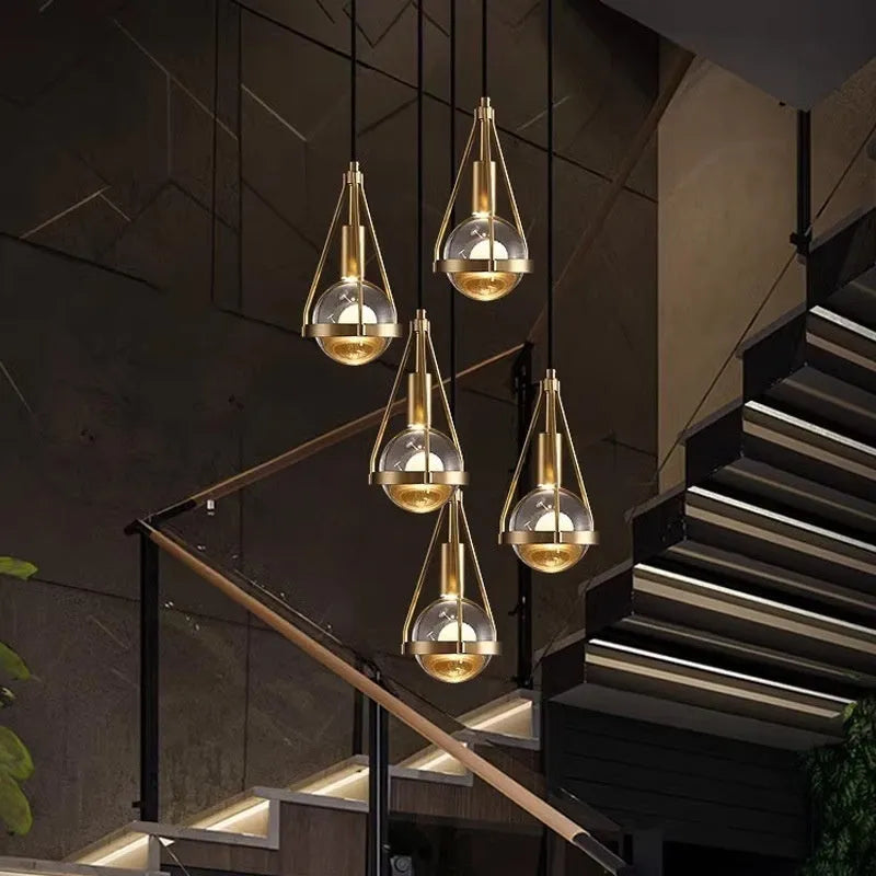 Modern copper and crystal chandelier light fixture for bedroom or commercial use.