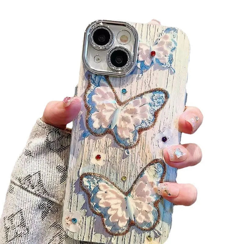 Colourful butterfly oil painting print plastic phone case for Apple iPhone, pink and blue options, full coverage fall protection