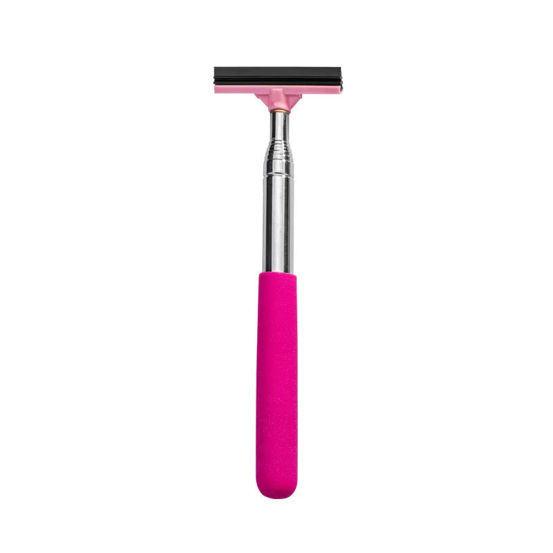 Multi-function telescopic rearview mirror wiper in black, folded at 22cm, with ABS handle and stainless steel shaft