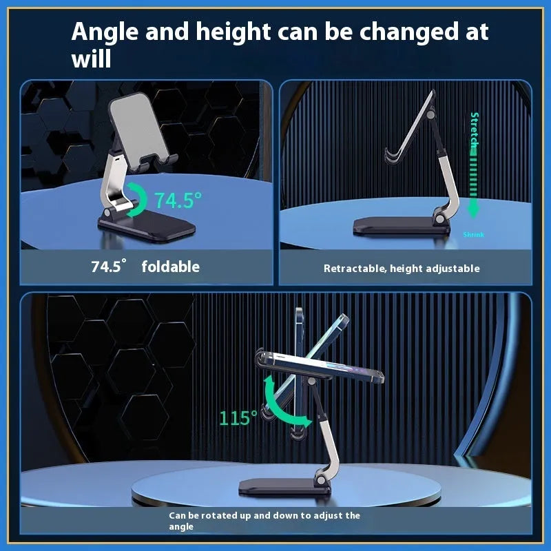 Folding portable desktop stand for mobile phones and tablets in multiple colour options