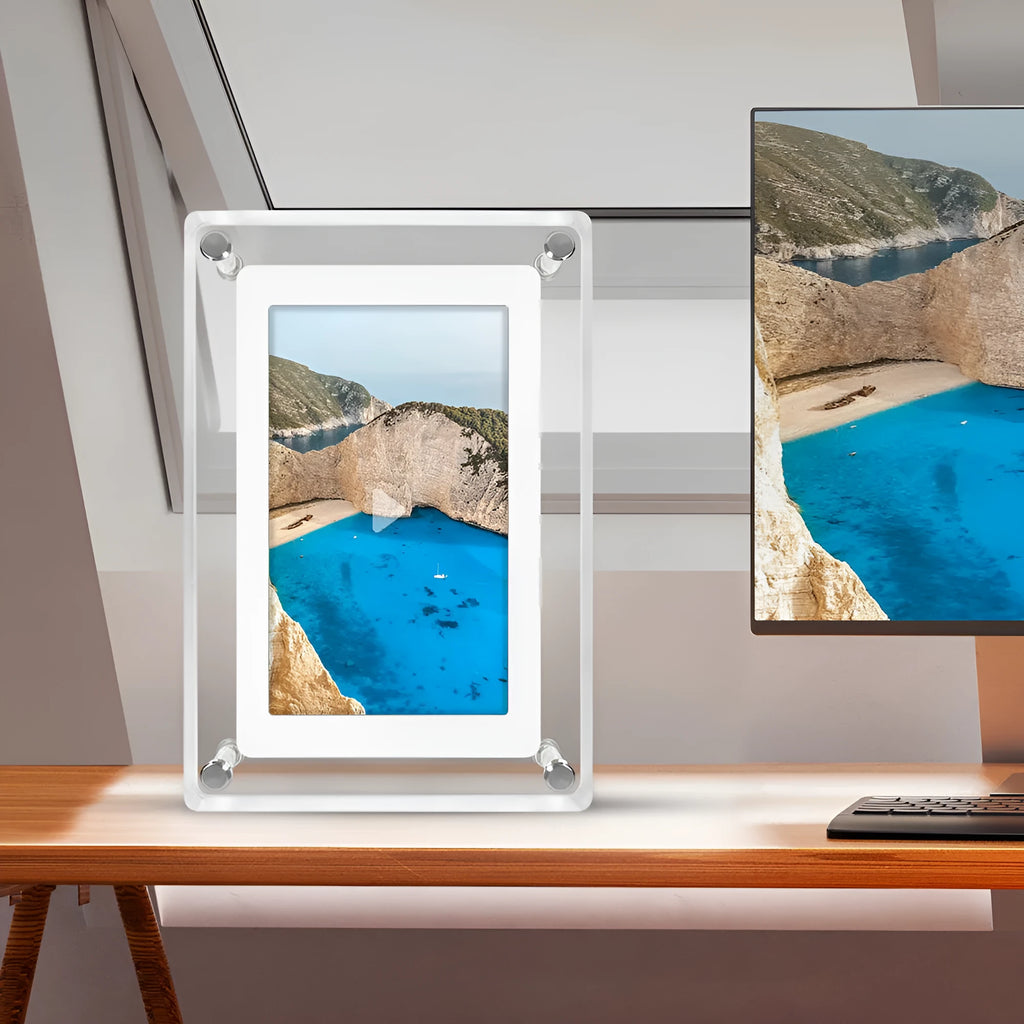 5-inch transparent acrylic digital photo frame with full angle IPS screen and rear bracket