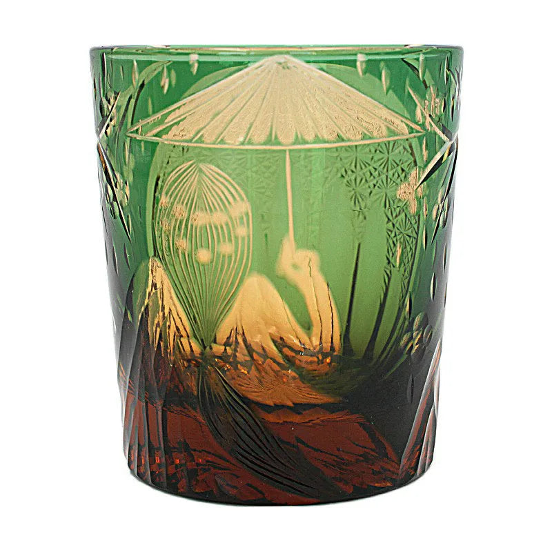 Japanese-style glass whiskey glass with 1-100ML capacity in amber black, amber blue, amber green, amber red, or pink blue colour