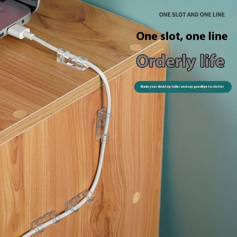 Transparent plastic self-adhesive cable clips for wire organisation in four size options