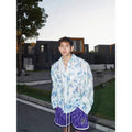 Men's loose fit long sleeve shirt with a raised 3D floral pattern in a pink colour option.