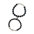 Obsidian Buddha beads couple bracelet DIY kit showing 8mm and 10mm beads with elastic cord