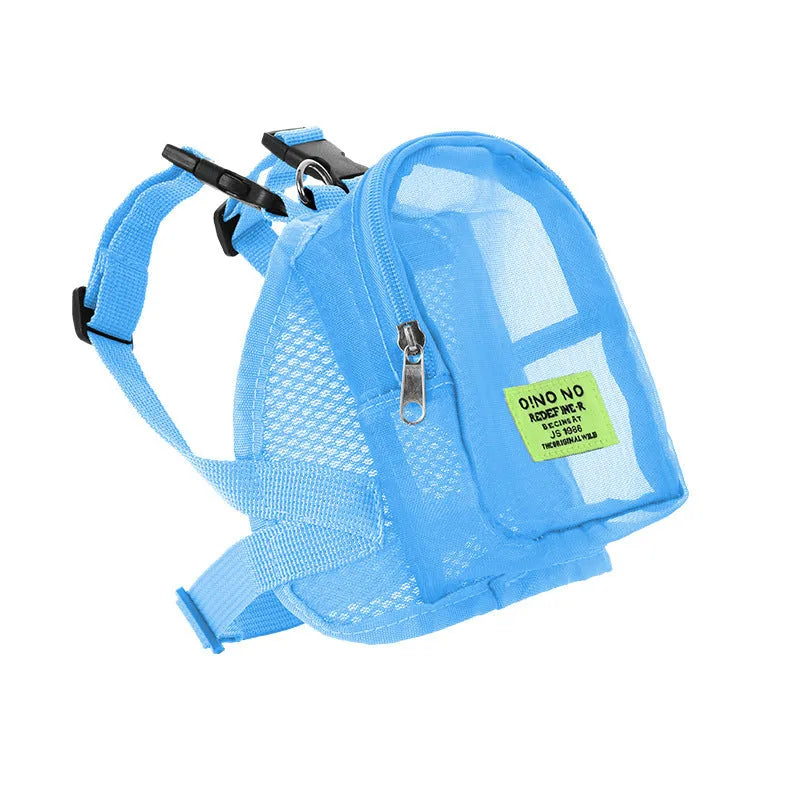 Polyester dog backpack in solid colour options including blue, purple, black, and dark grey