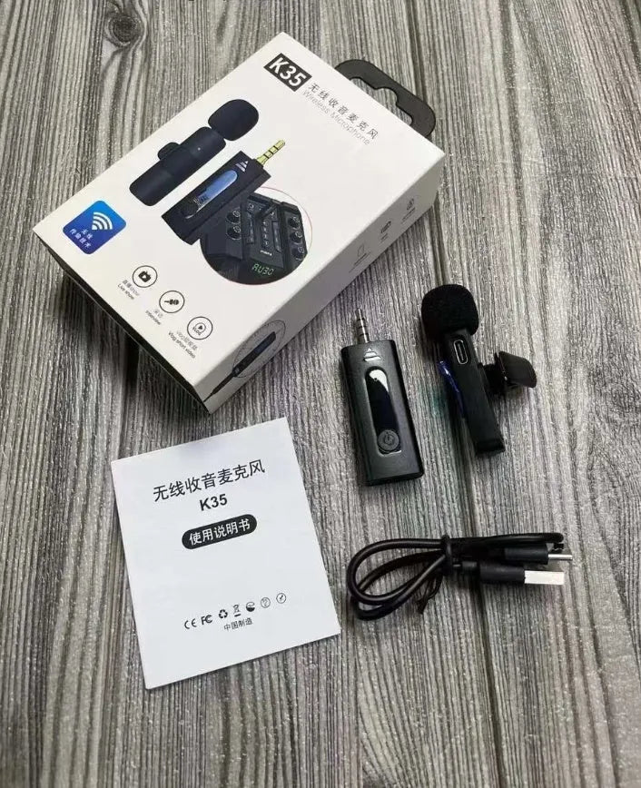 Wireless collar clip microphone for outdoor video recording with multiple interface connection options