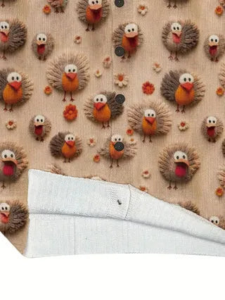 Digital printed loose top with lapel collar in polyester fabric showing printed design