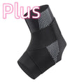 Black Lycra ankle support brace for sports and rehabilitation on an adult ankle