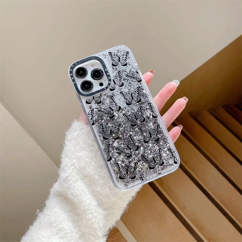 Black butterfly creative PC phone case for iPhone 11-14 series with transparent background