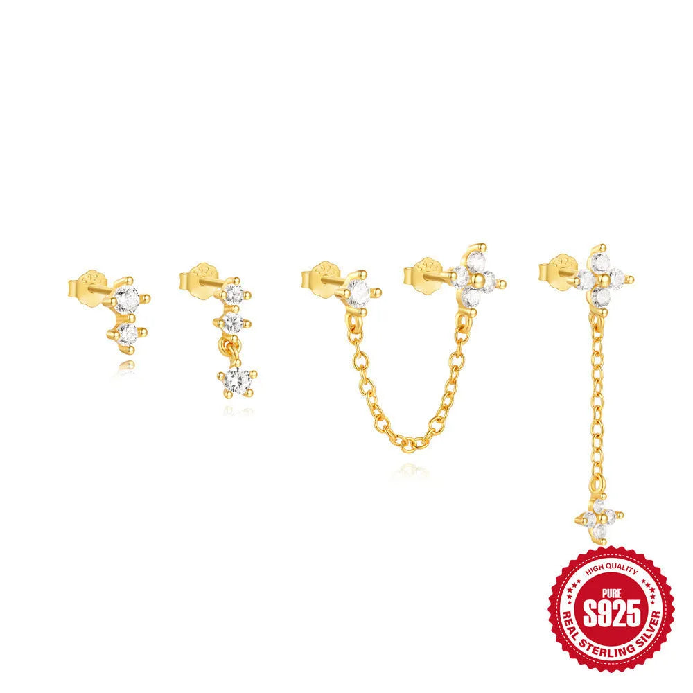 Geometric clover petal earrings in sterling silver with gold tone finish