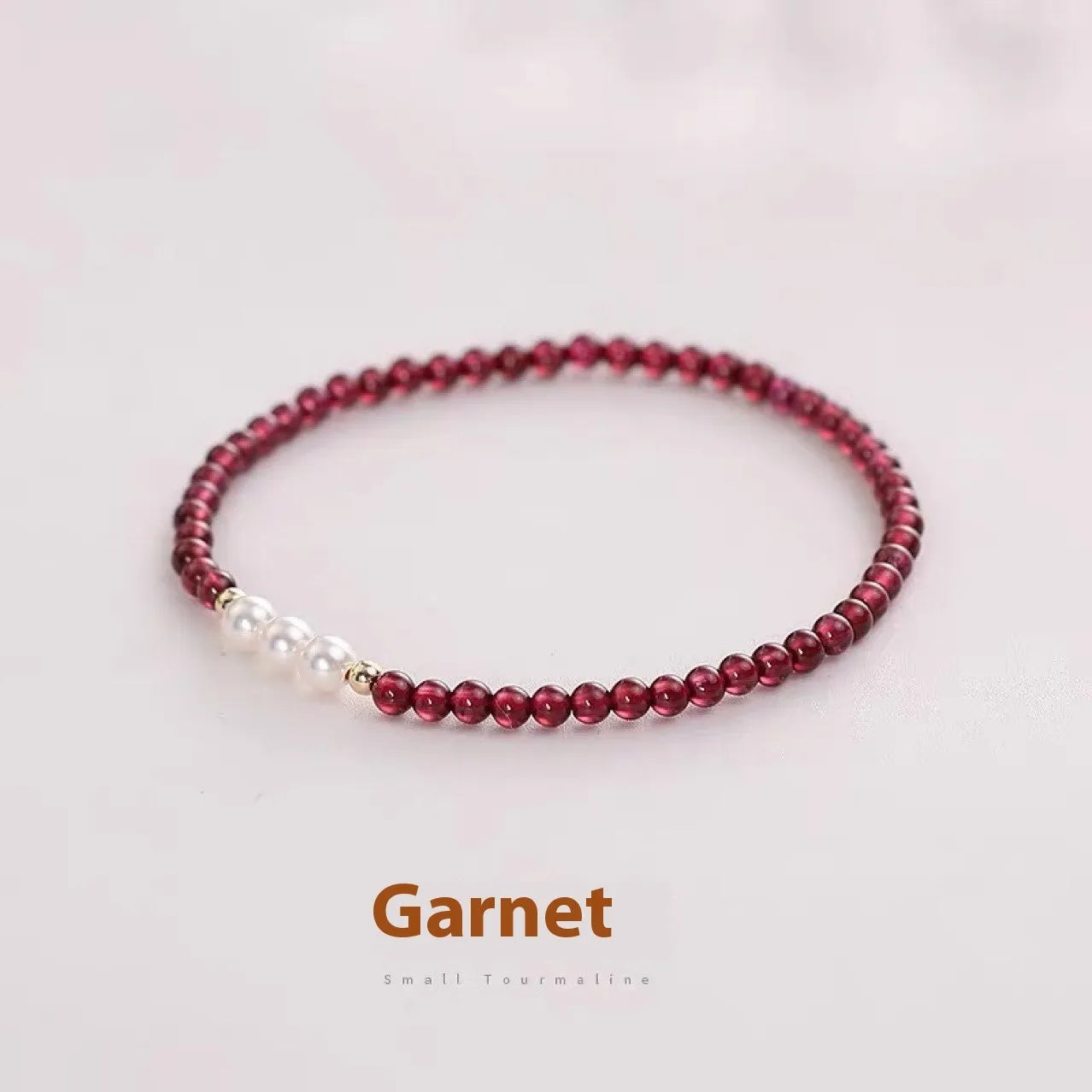 Women's crystal garnet bracelet with artificial pearl beads in 3mm or 4mm sizing options