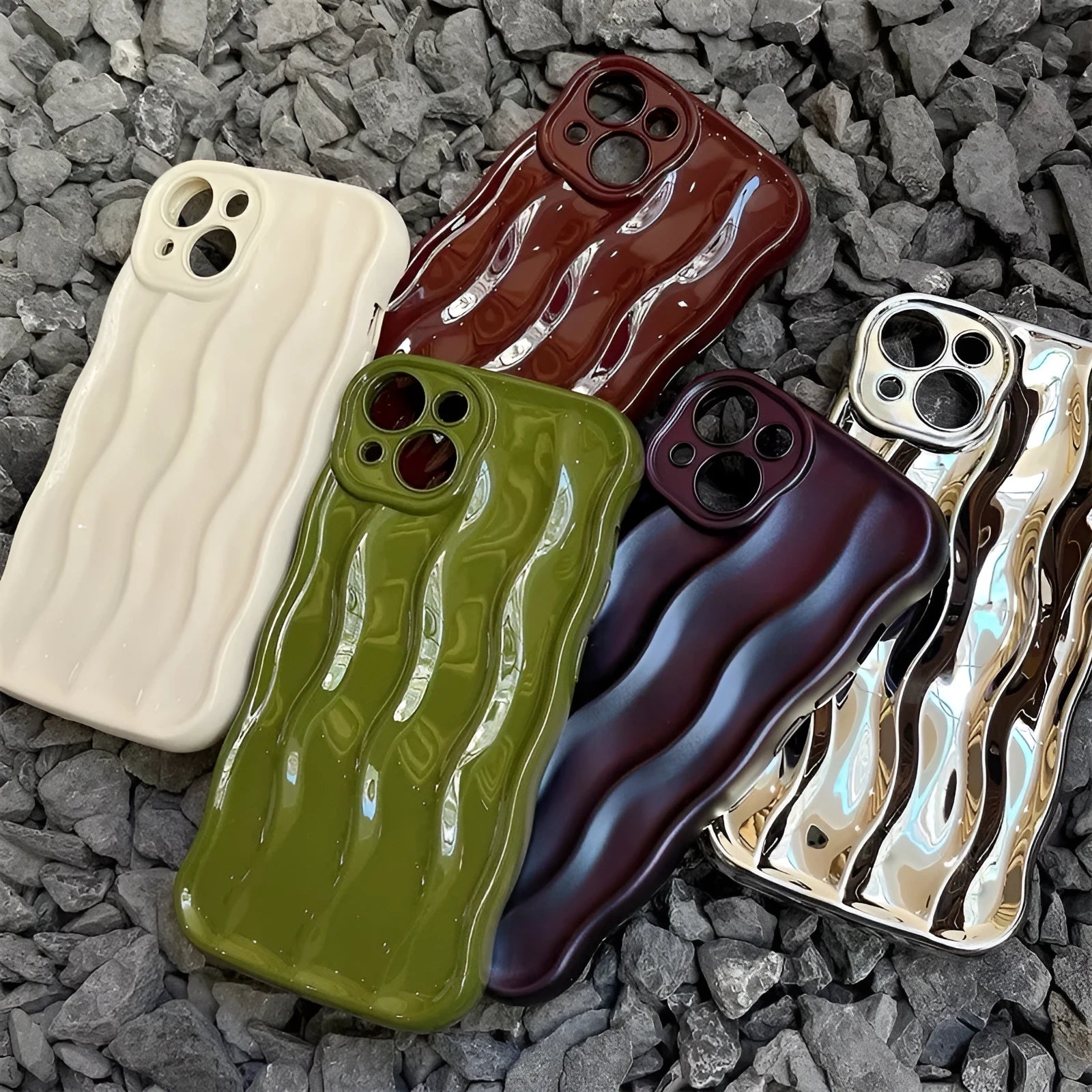 Silicone water ripple phone case for iPhone 17 series in wavy green colour, soft shell anti-fall design