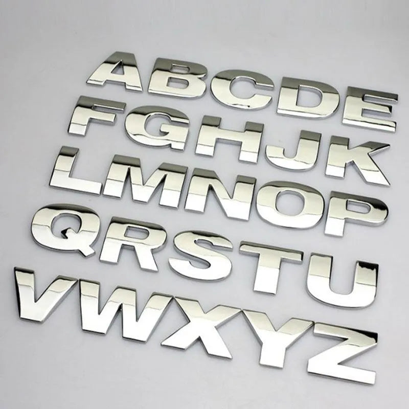 Metal 3D car bumper sticker with raised English letter on vehicle surface