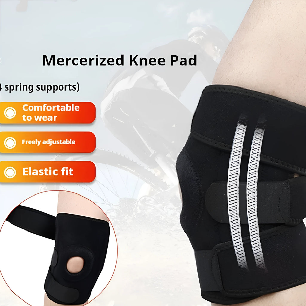 Spring support knee pad for sports with adjustable spring options and nylon mercerised cloth construction