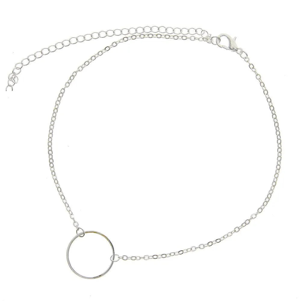 Alloy ring necklace single layer chain in gold or silver with 10cm extension, 21cm to 50cm circumference