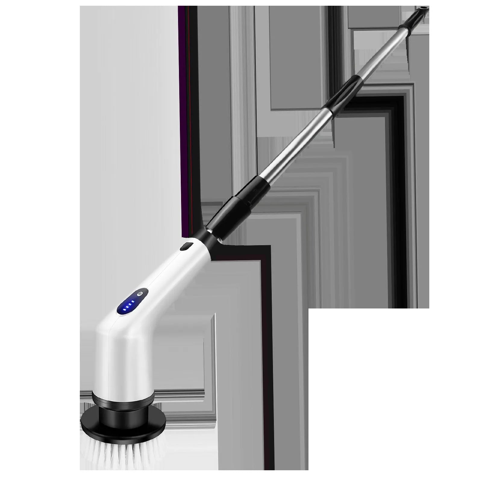 White rechargeable handheld cleaning brush with multiple power adapters for household use