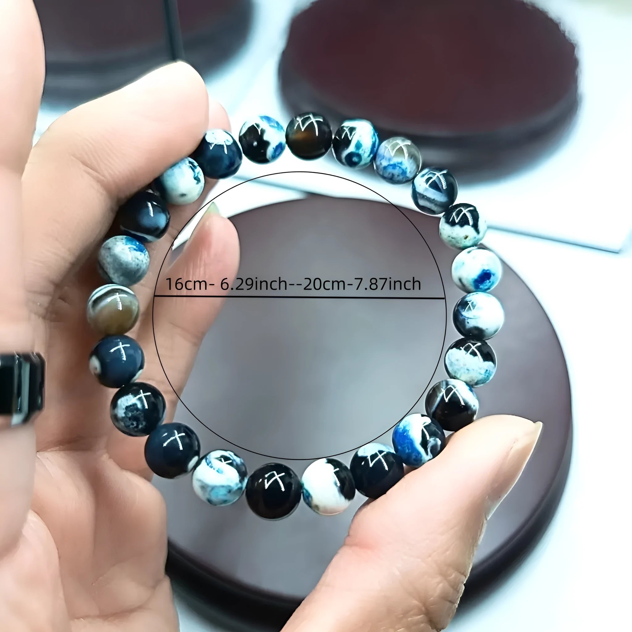 Handmade 8mm natural agate bohemian bracelet in round beads with coloured glaze