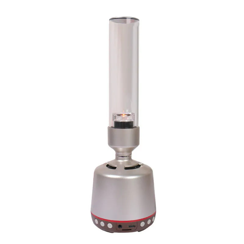 White silver Bluetooth speaker night light with LED glow, dimensions 90x277mm