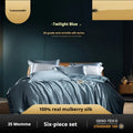 Household Fashion silk quilt cover set in Champagne Gold colour, showing quilt cover and pillowcases on a bed.