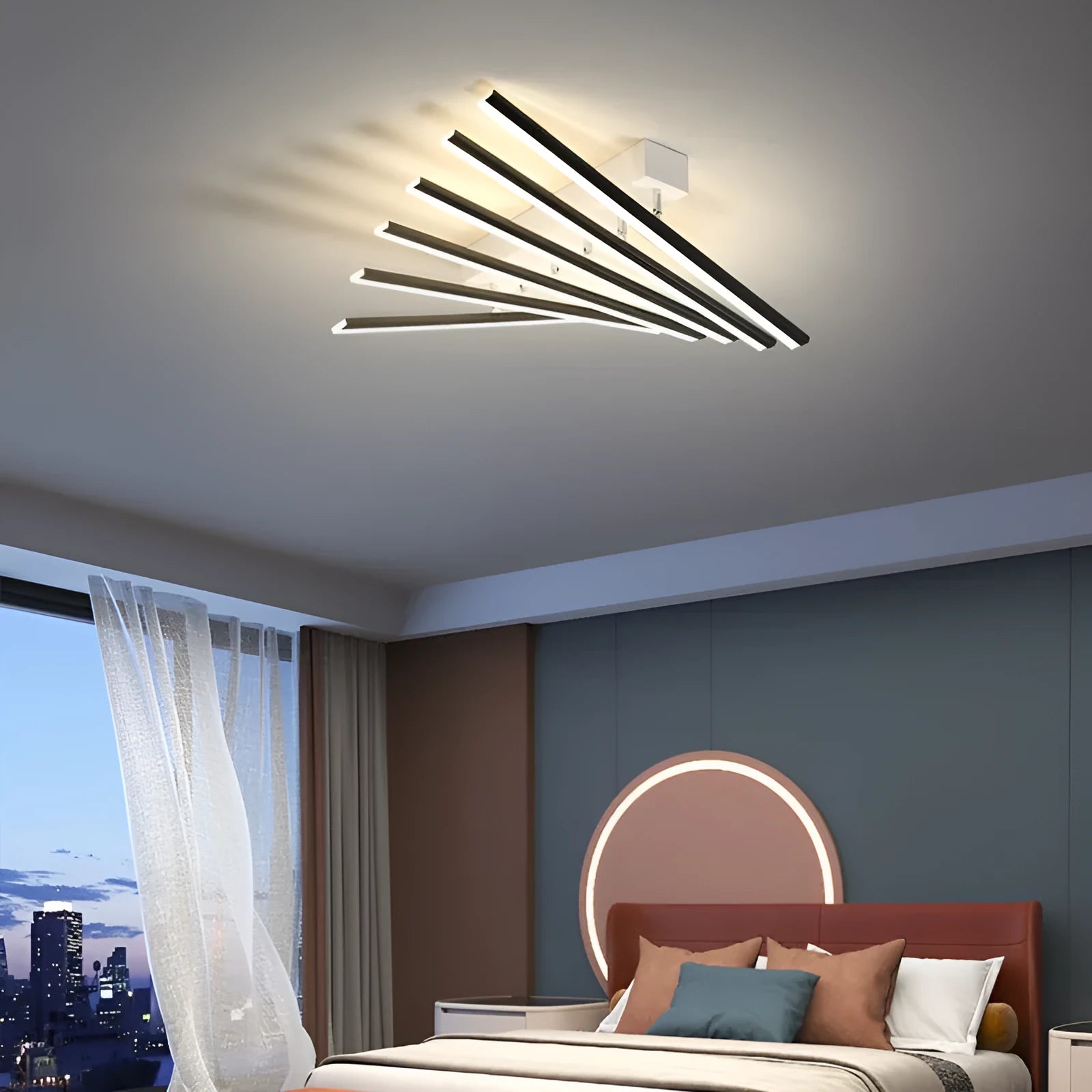 Modern wave style ceramic LED ceiling light with six heads in 50cm length