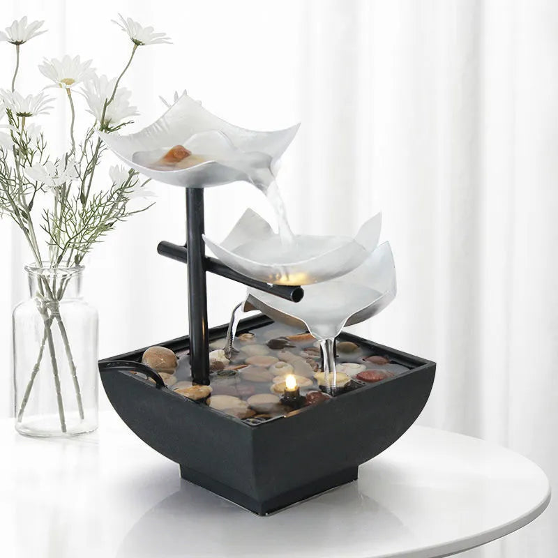 Handmade modern minimalist desktop flowing water fountain ornament in JR001 colour with alloy and plastic construction.