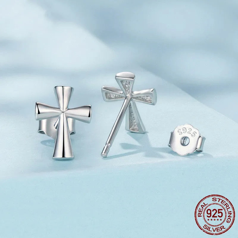 S925 sterling silver cross stud earrings for women, European and American style, colour SCE1967, one pair