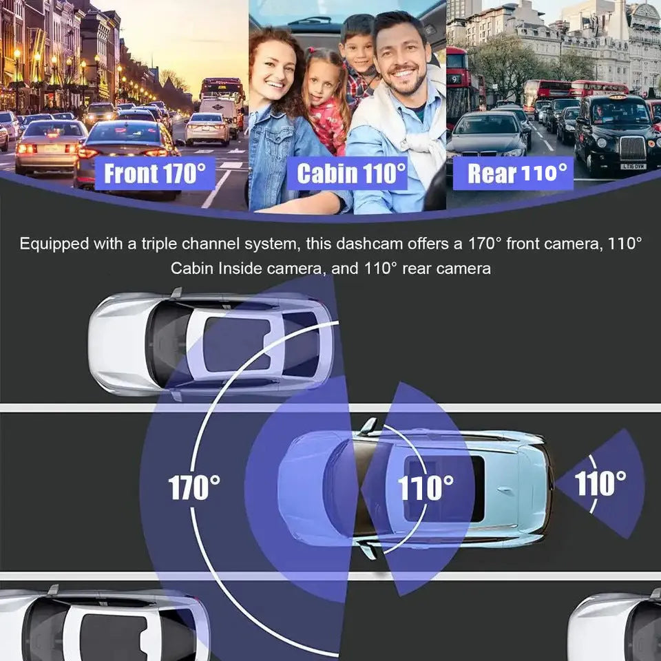G50 black dashboard camera with 3-inch touchscreen display mounted on car windscreen